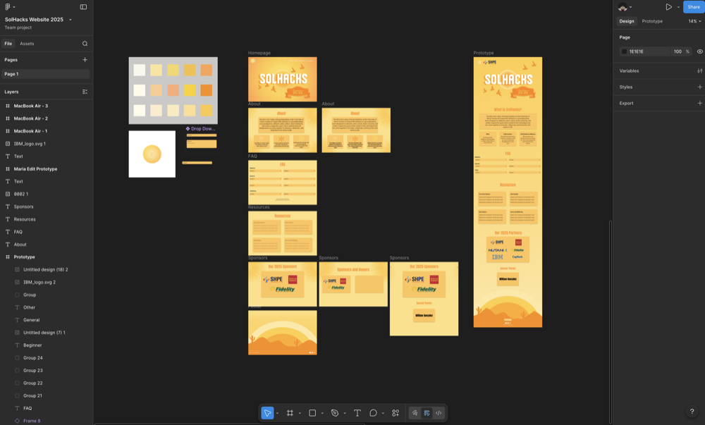 Figma canvas of the 2025 desktop-only SolHacks site